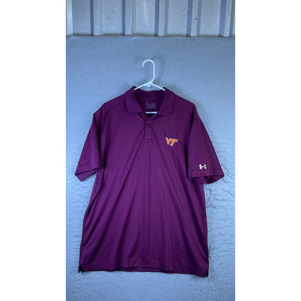 Under Armour Polo Mens L Maroon Excellent Virginia Tech VT Hokies HeatGear Shirt